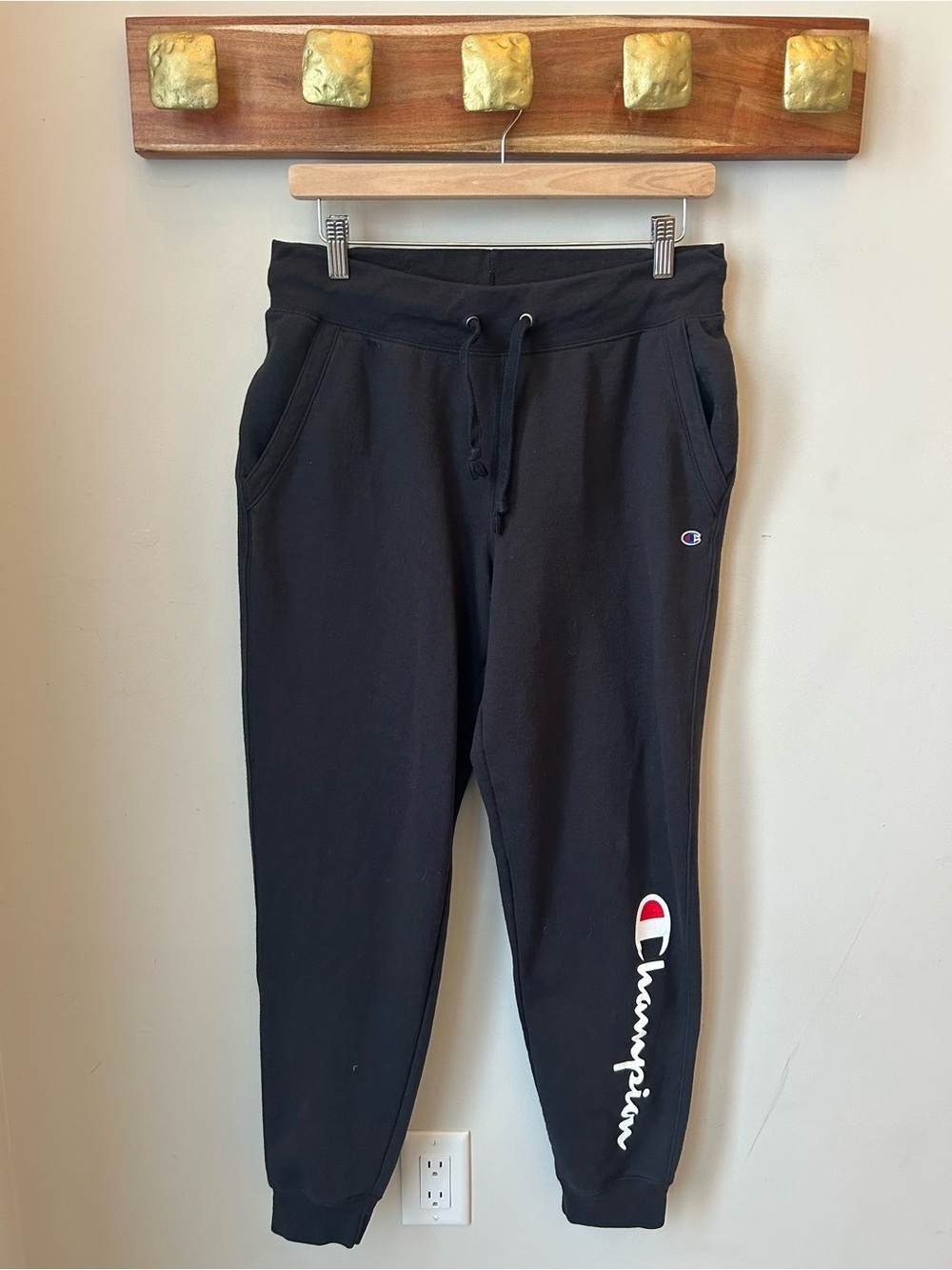 Champion Black Sweatpants with Side Logo - Size Medium